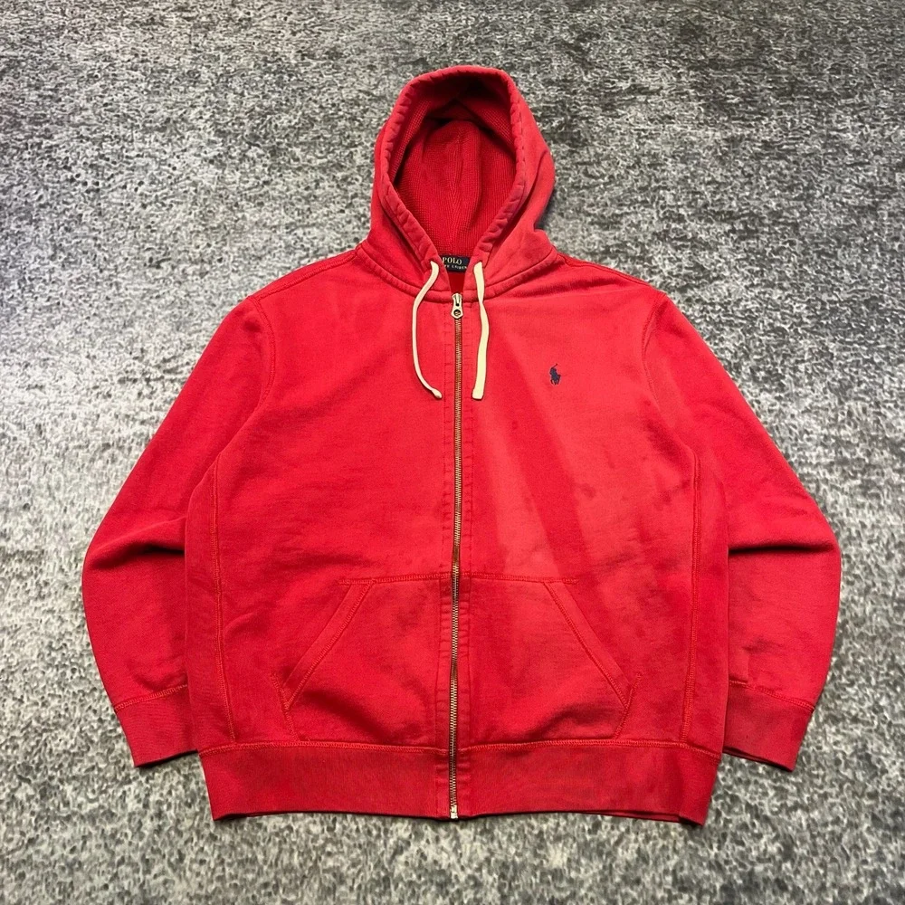 Polo Ralph Lauren‎ Zip Up Hoodie Mens XL Red Thermal Pony Preppy Sweatshirt
